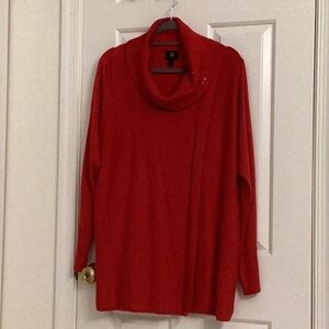 RED TUNIC LENGTH SWEATER WITH COWL NECK